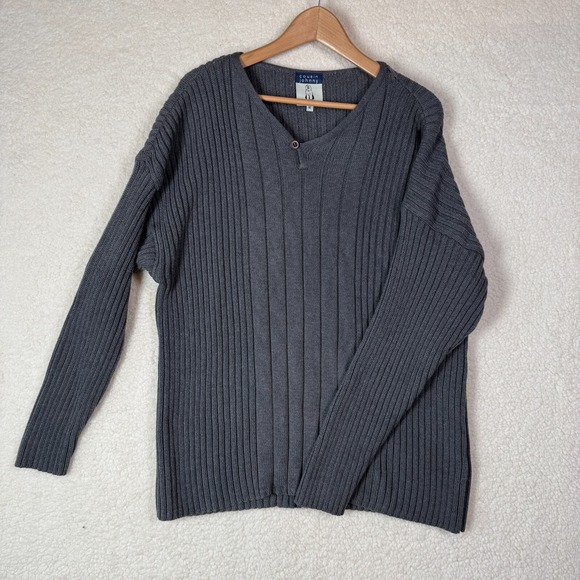Other - Anthropologie Cousin Johnny Mens Sweater XL Tan Gray Ribbed Knit V Neck Unisex